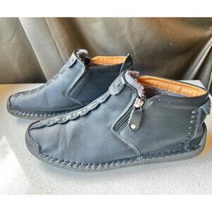 Mens Caoutchoug Size 10 EU 43 Black Leather Casual Shoes Faux Fur Lining & Side